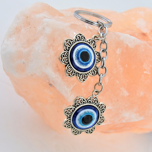 *BLUE EVIL EYE***TURKISH DOUBLE ** KEY CHAIN - Picture 1 of 4